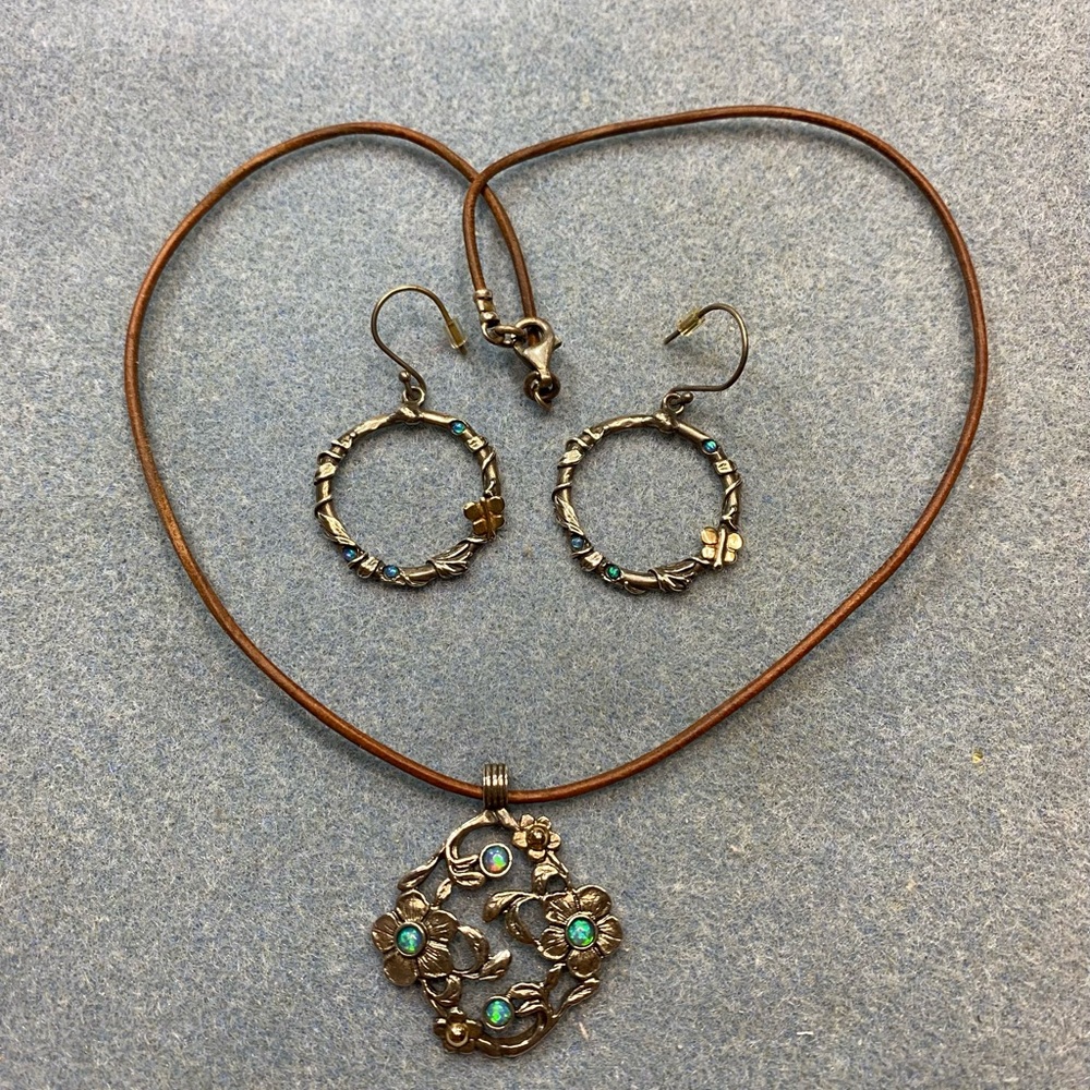 925 silver floral opal butterfly necklace and earrings set